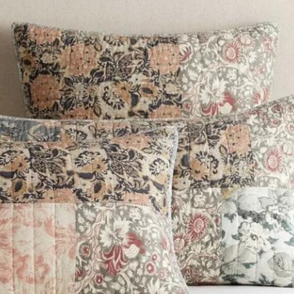 2 Pottery Barn Rosalyn Patchwork Euro Sham Floral Print Bedding Pillow Cover NWT - Picture 1 of 6